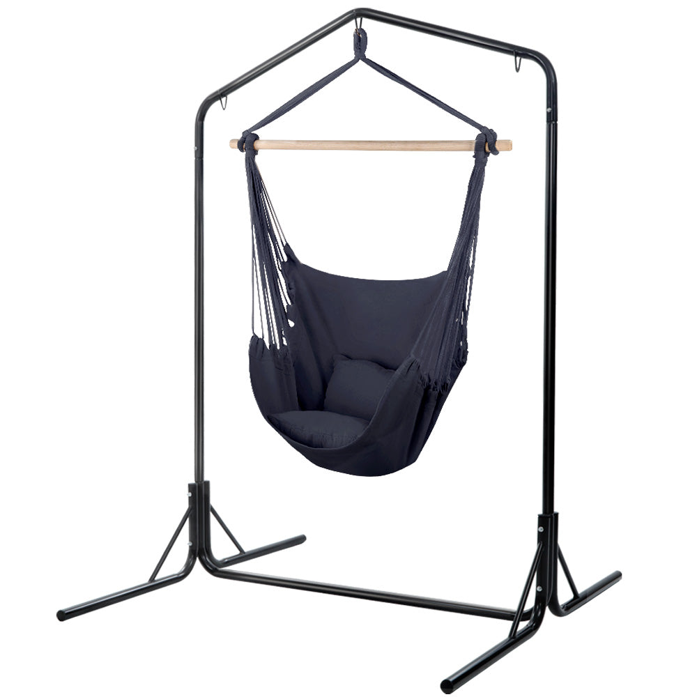 Gardeon Outdoor Hammock Chair Swing with Stand and Pillow Grey