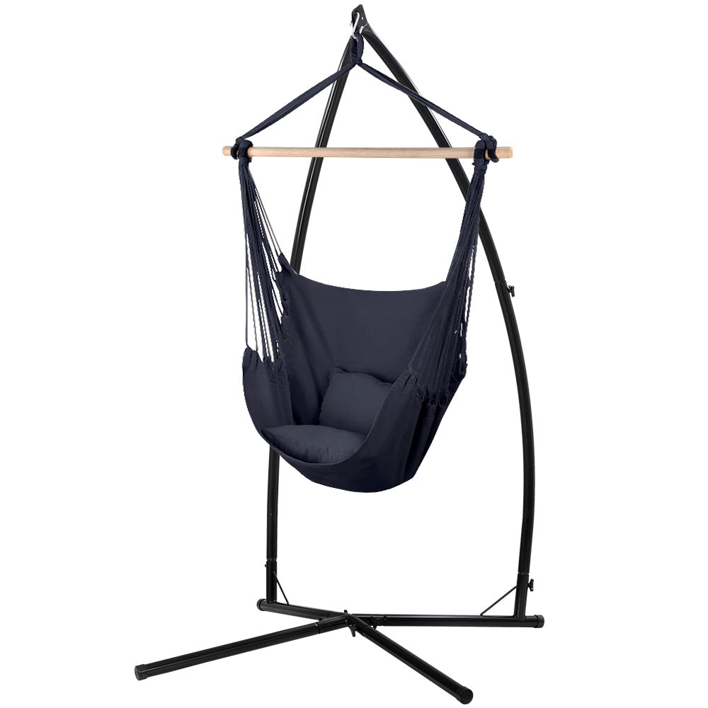 Gardeon Hammock Chair Outdoor Hanging with Steel Stand Grey