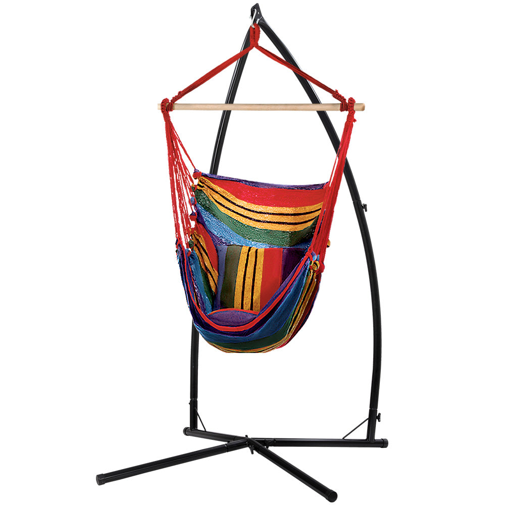 Gardeon Outdoor Hammock Chair with Steel Stand Rainbow