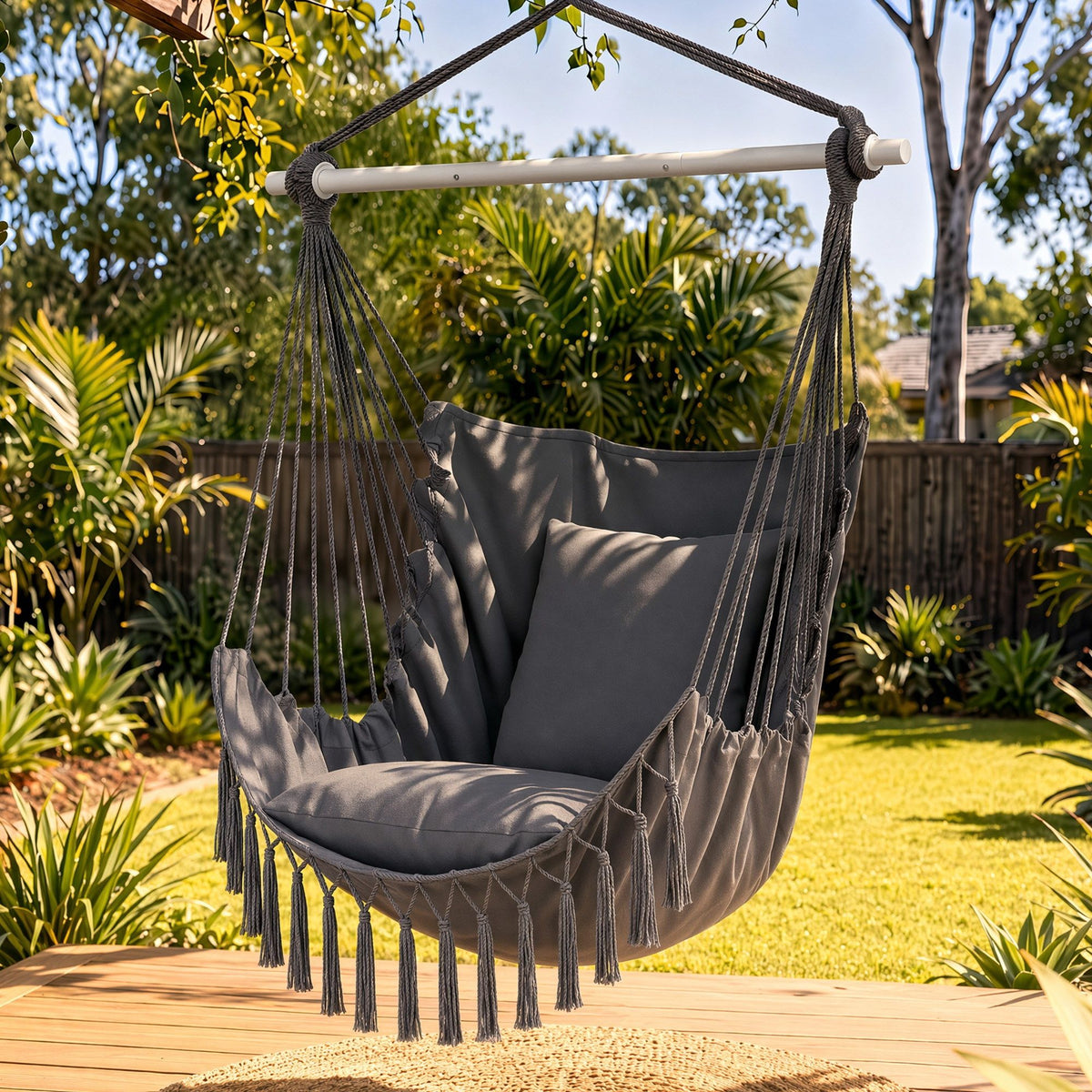Gardeon Hammock Chair with Cushions Hanging Swing Grey