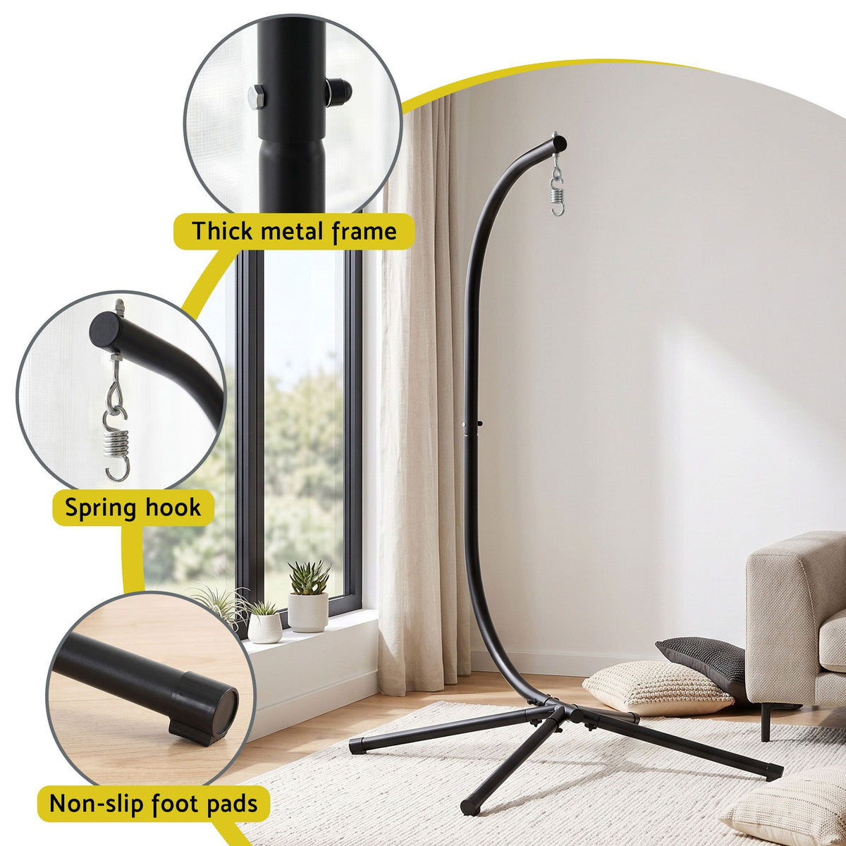 Gardeon Hammock Stand 150kg Capacity Metal Frame for Hanging Chairs Black