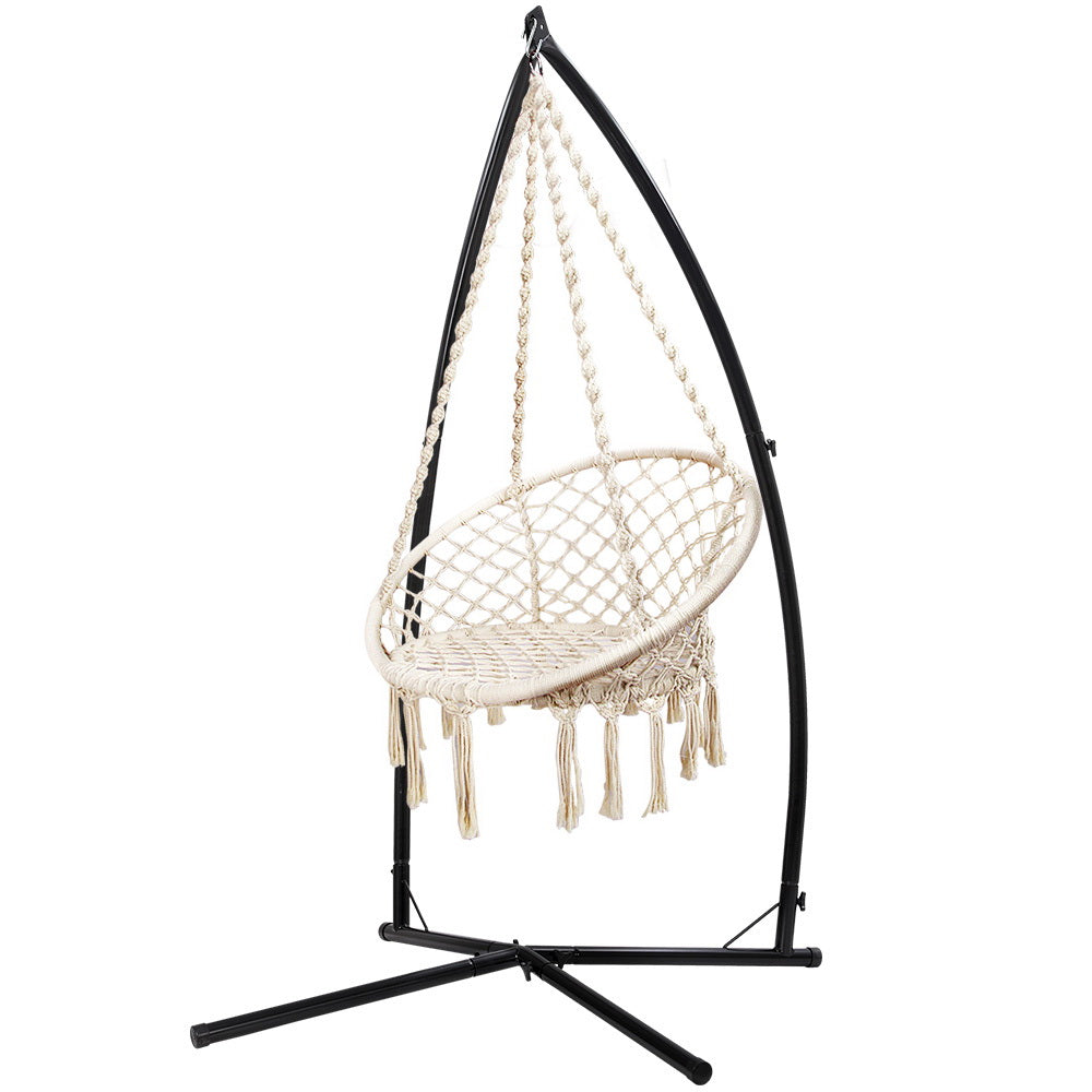 Gardeon Macrame Hammock Chair with Steel Stand Cream