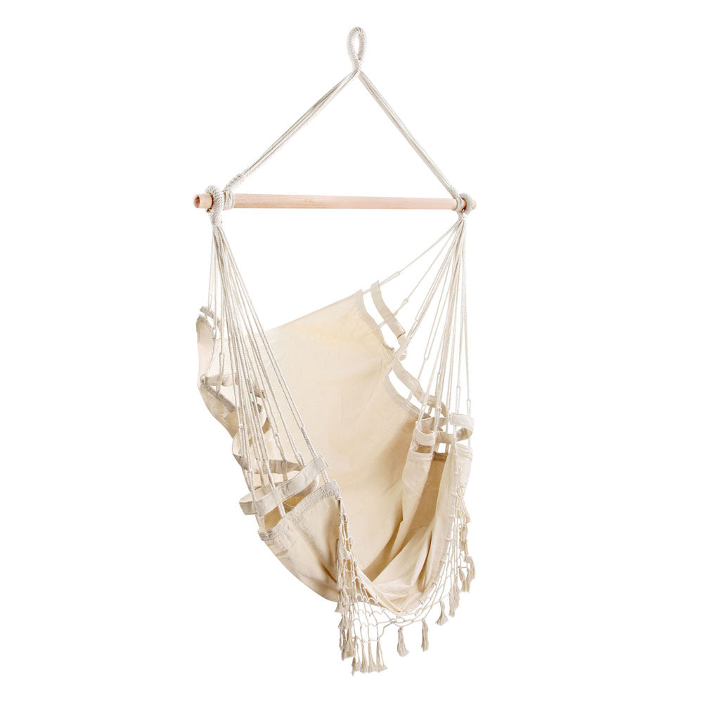 Gardeon Outdoor Hammock Chair Swing Tassel Cream