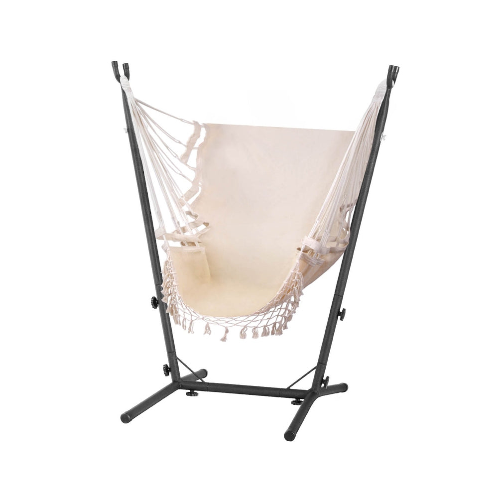 Gardeon Hammock Chair with Stand Outdoor Camping Cream