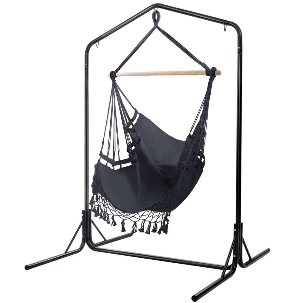 Gardeon Outdoor Hammock Chair Set Tassel Hanging Rope Grey