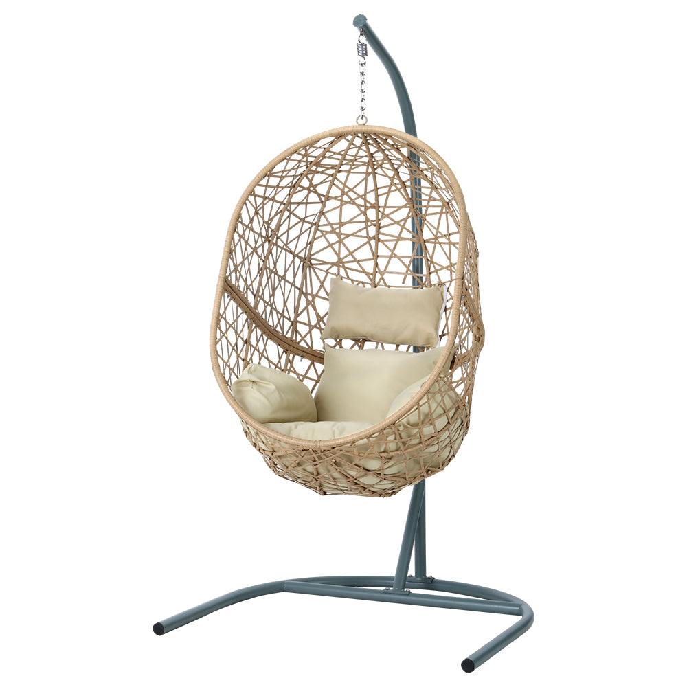 Gardeon Outdoor Egg Swing Chair Wicker Rattan Yellow Cushion