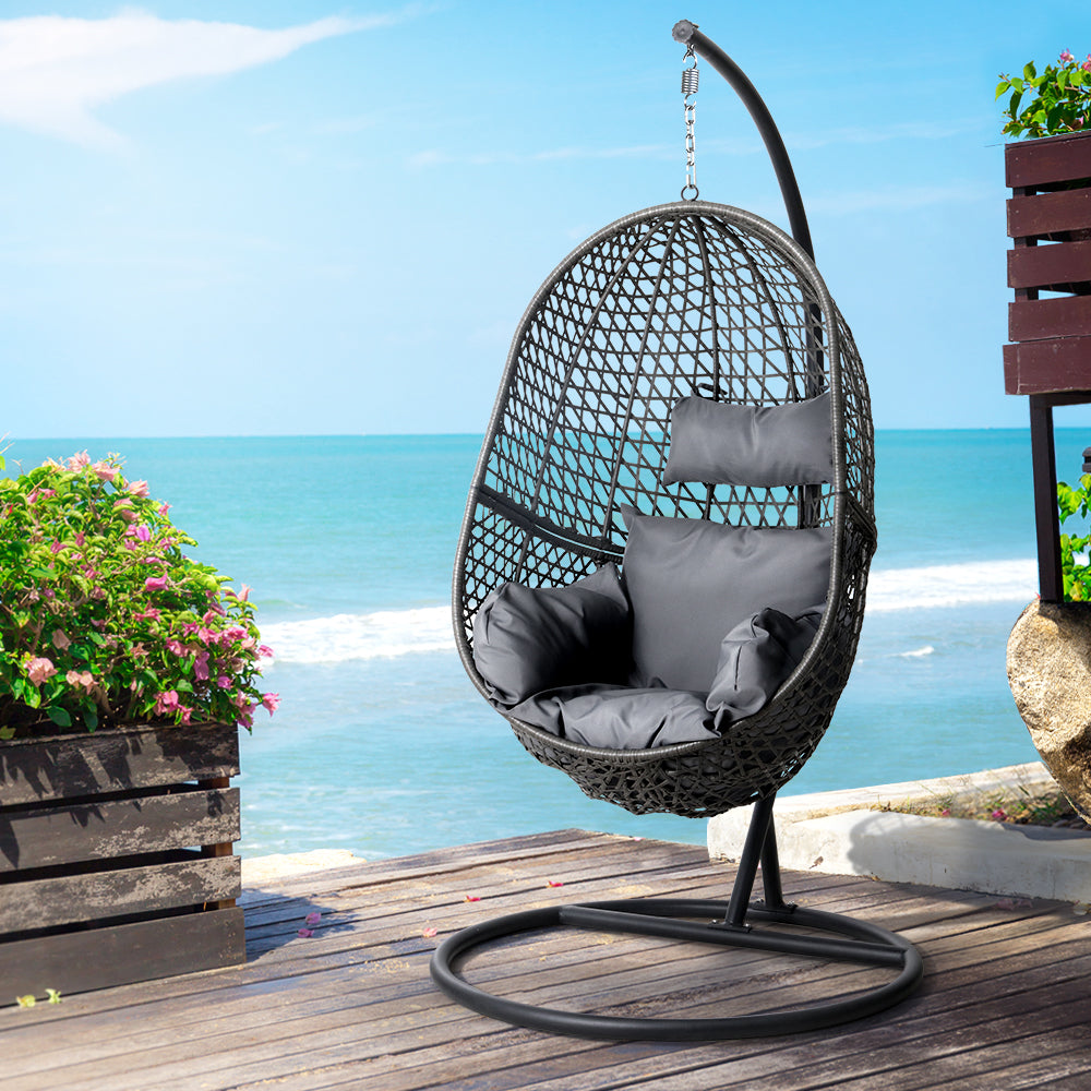 Gardeon Outdoor Egg Swing Chair Wicker Rattan Black