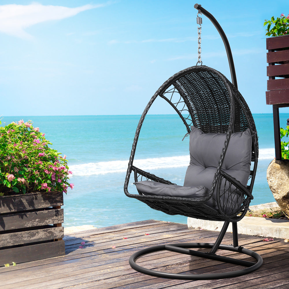 Gardeon Outdoor Egg Swing Chair Wicker Pod Black