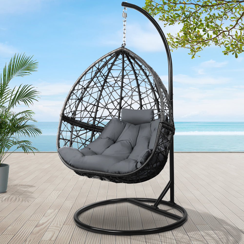 Gardeon Outdoor Egg Swing Chair with Stand Grey
