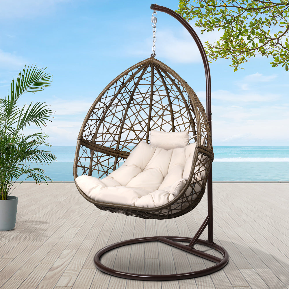 Gardeon Outdoor Egg Swing Chair Wicker Rattan Pod Latte