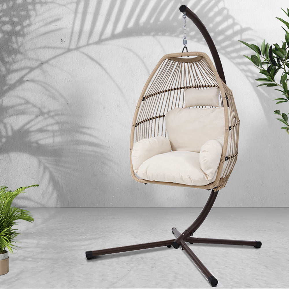 Gardeon Outdoor Hanging Egg Swing Chair Wicker Pod Latte