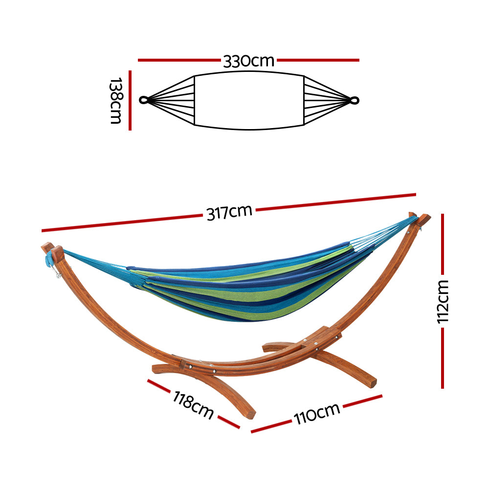 Gardeon Outdoor Timber Hammock Bed Sky Blue