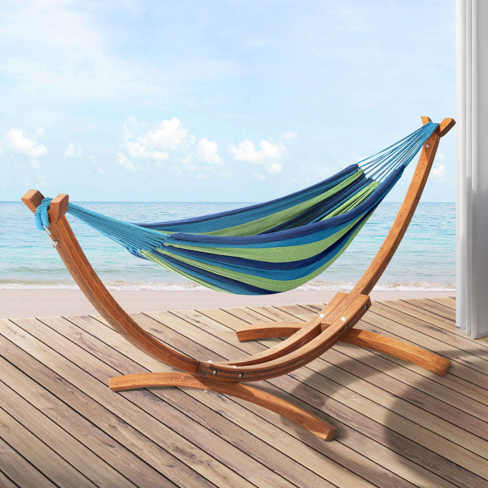 Gardeon Outdoor Timber Hammock Bed Sky Blue