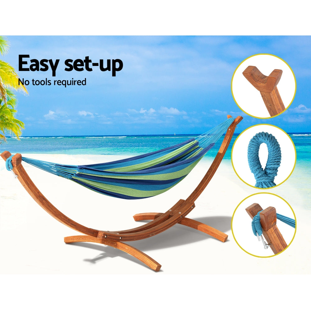 Gardeon Outdoor Timber Hammock Bed Sky Blue
