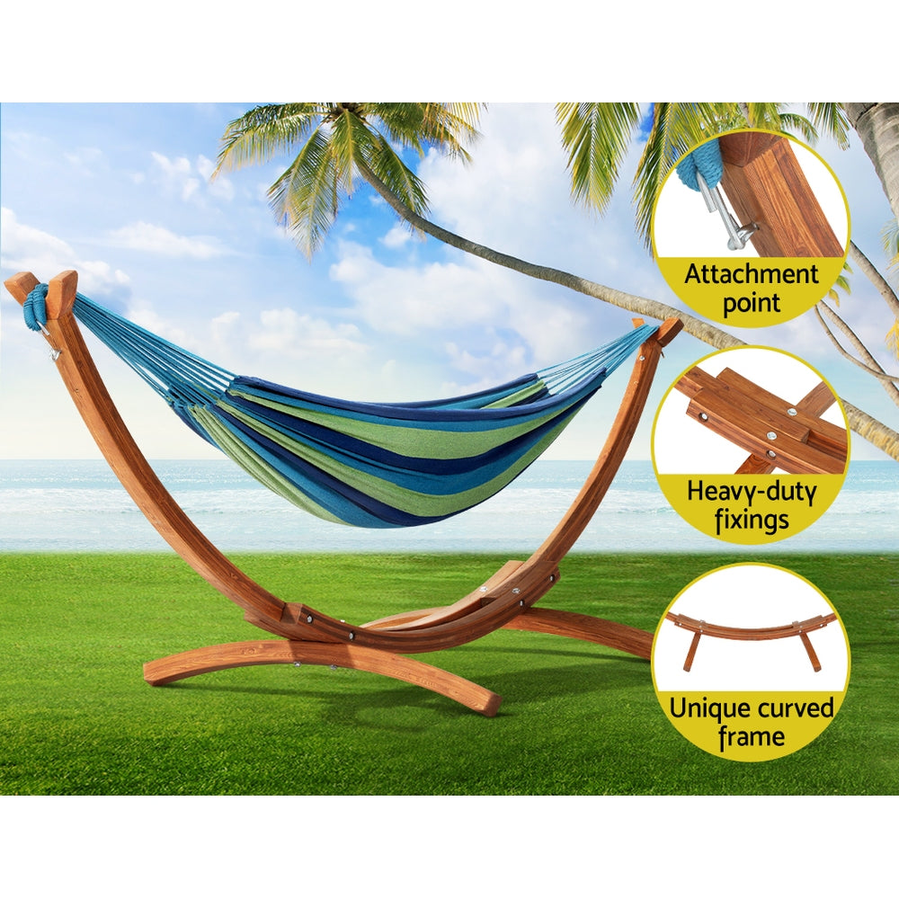 Gardeon Outdoor Timber Hammock Bed Sky Blue