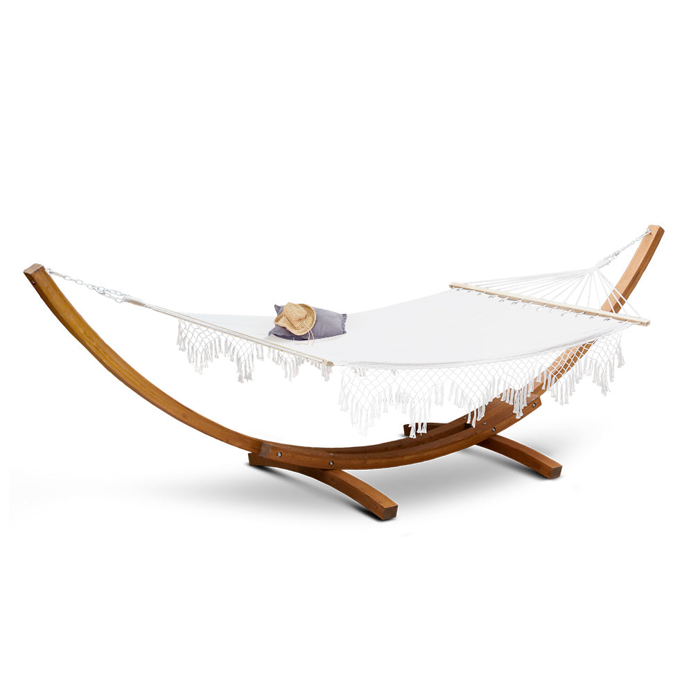 Gardeon Outdoor Timber Hammock Bed 2-Person Cream