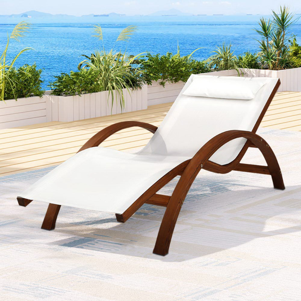 Gardeon Outdoor Sun Lounge Timber Armchair Cream
