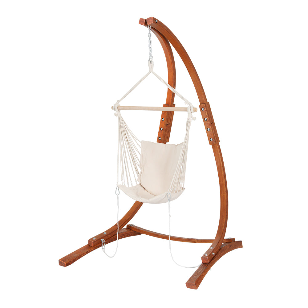 Gardeon Outdoor Hammock Chair Timber Stand Cream
