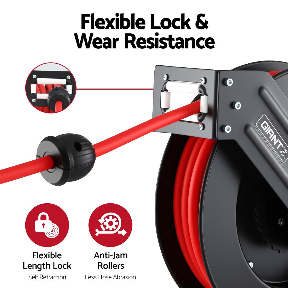 Giantz 15m Retractable Air Hose Reel 300PSI Black/Red