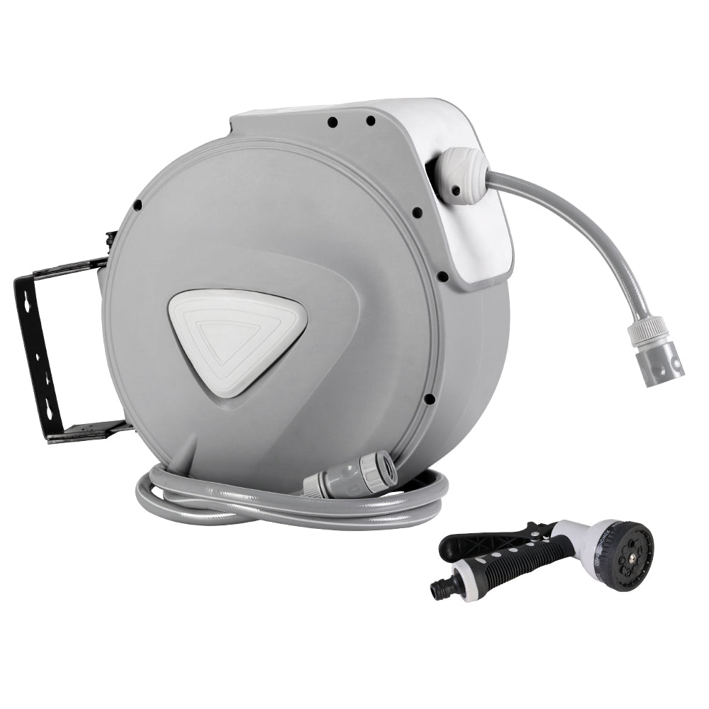 10m Retractable Garden Hose Reel Auto Rewind Spray Gun Grey