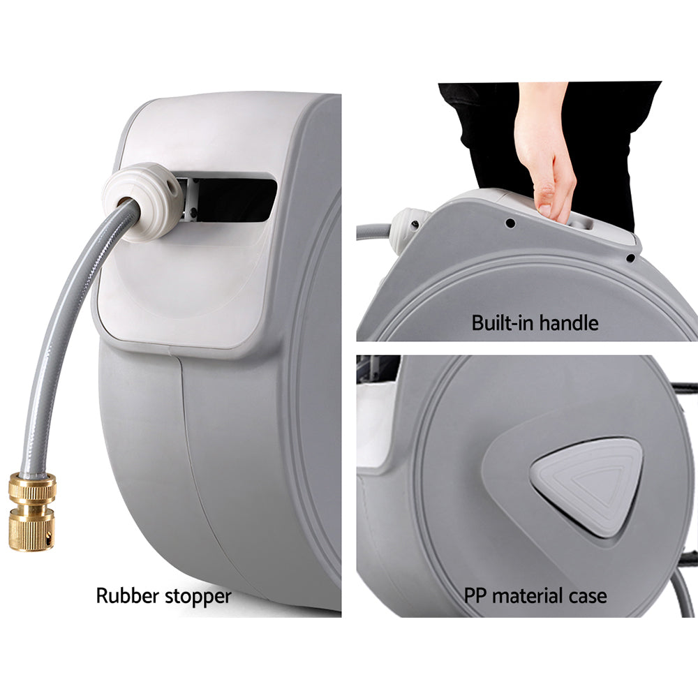 Green Fingers 20m Retractable Hose Reel Auto Rewind Garden Brass Spray Gun
