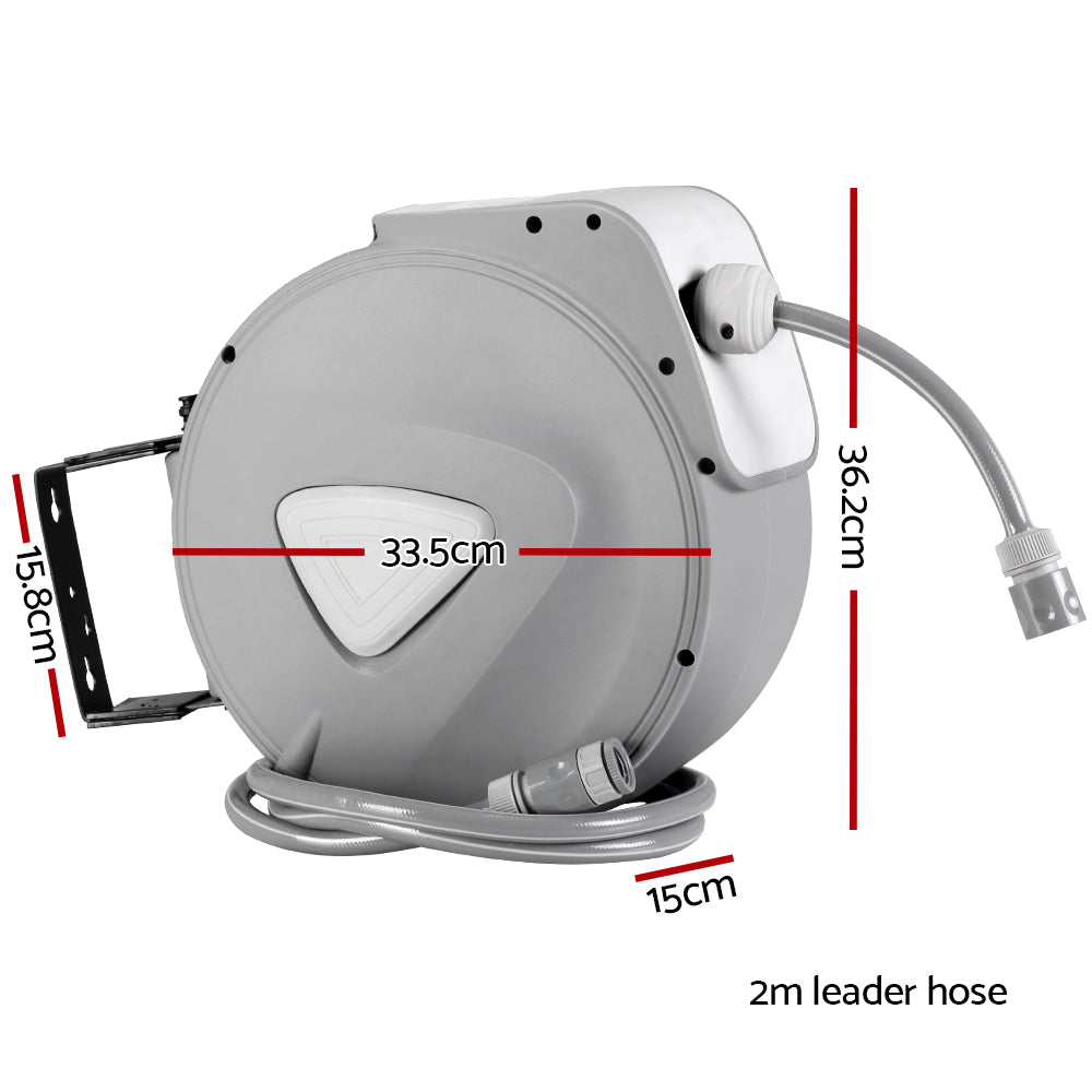 20m Retractable Hose Reel Auto Rewind Spray Gun Garden Grey