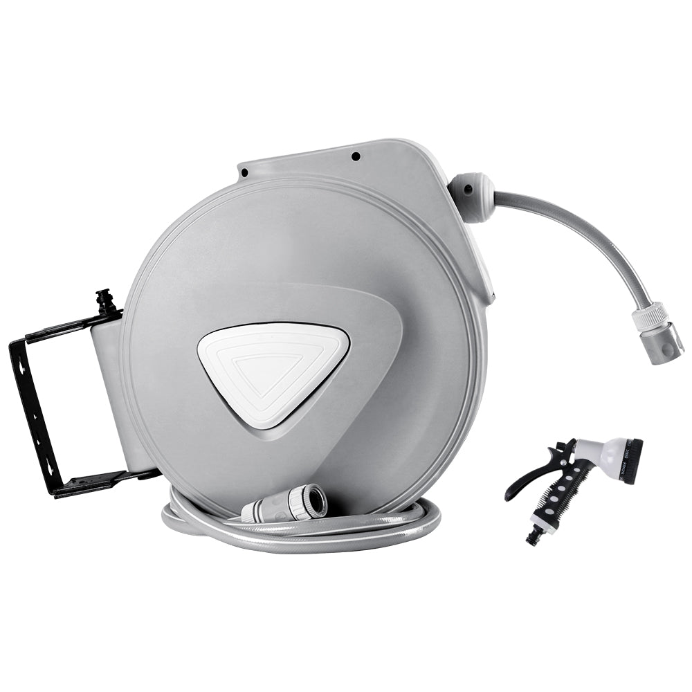 30m Retractable Garden Hose Reel Auto Rewind Spray Gun Grey