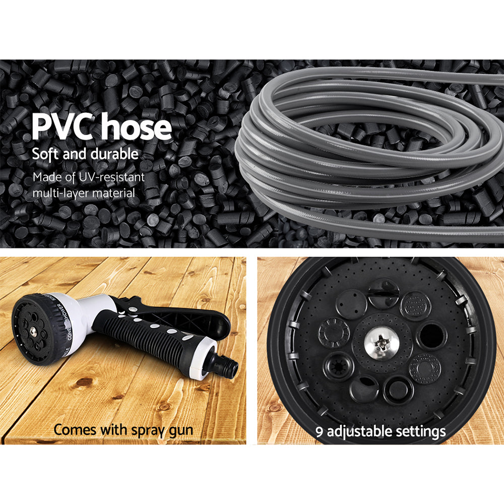 30m Retractable Garden Hose Reel Auto Rewind Spray Gun Grey