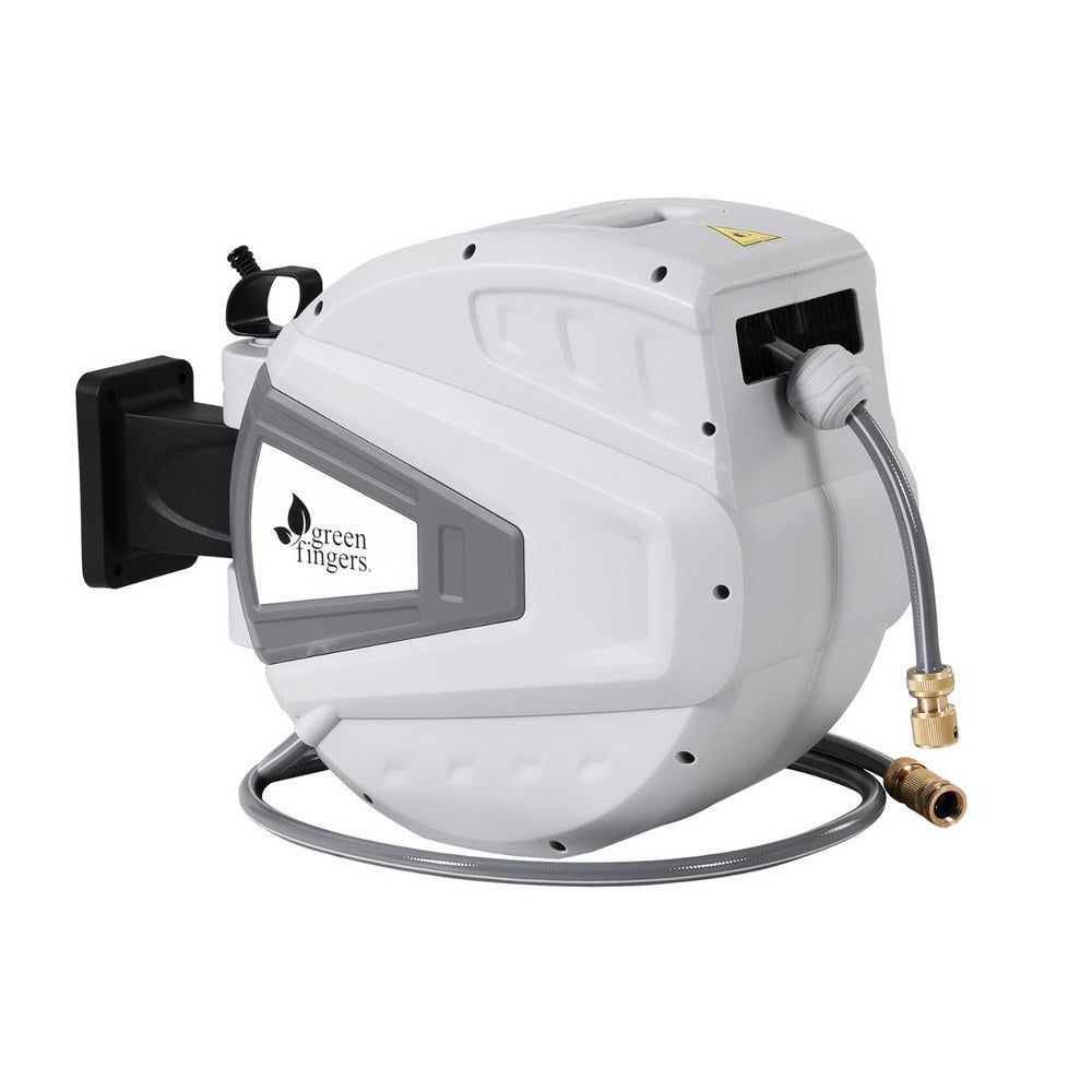 Green Fingers 30m Retractable Water Hose Reel Auto Rewind Wall Mount Garden Spray Gun