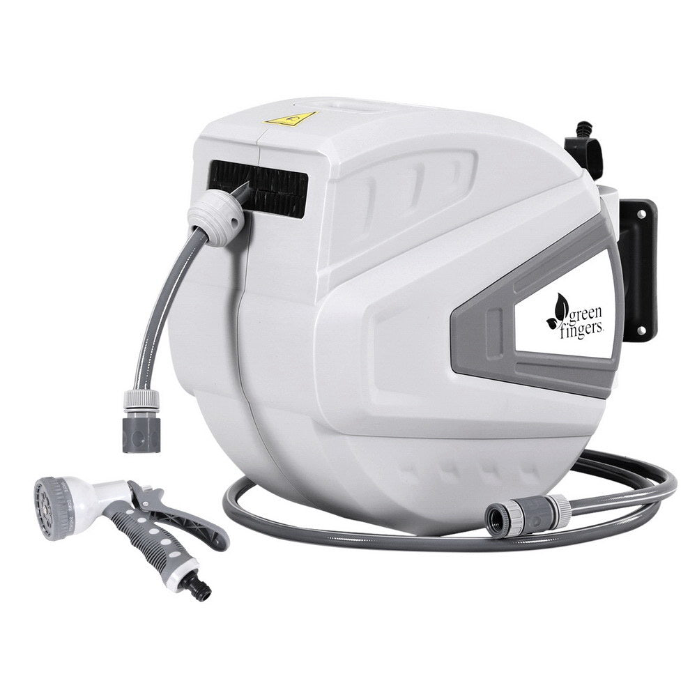 Green Fingers 30m Retractable Water Hose Reel Auto Rewind Wall Mount Garden Spray Gun