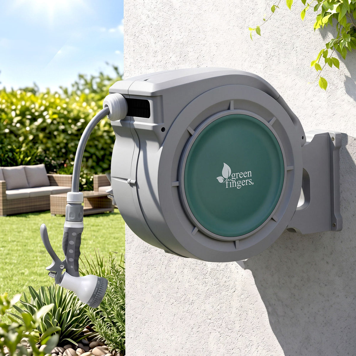 Green Fingers 10m Retractable Water Hose Reel Wall Mounted