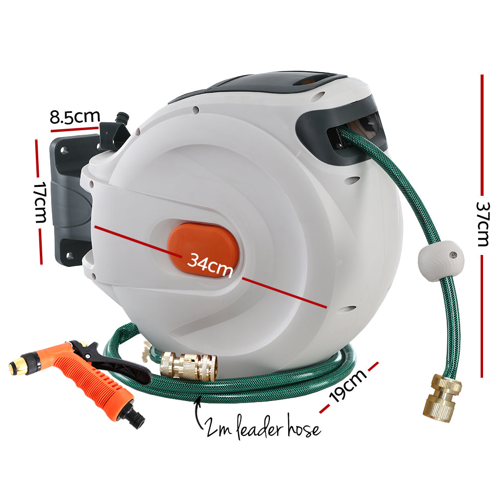 Greenfingers 20m Retractable Garden Hose Reel Brass Spray Gun Auto Rewind