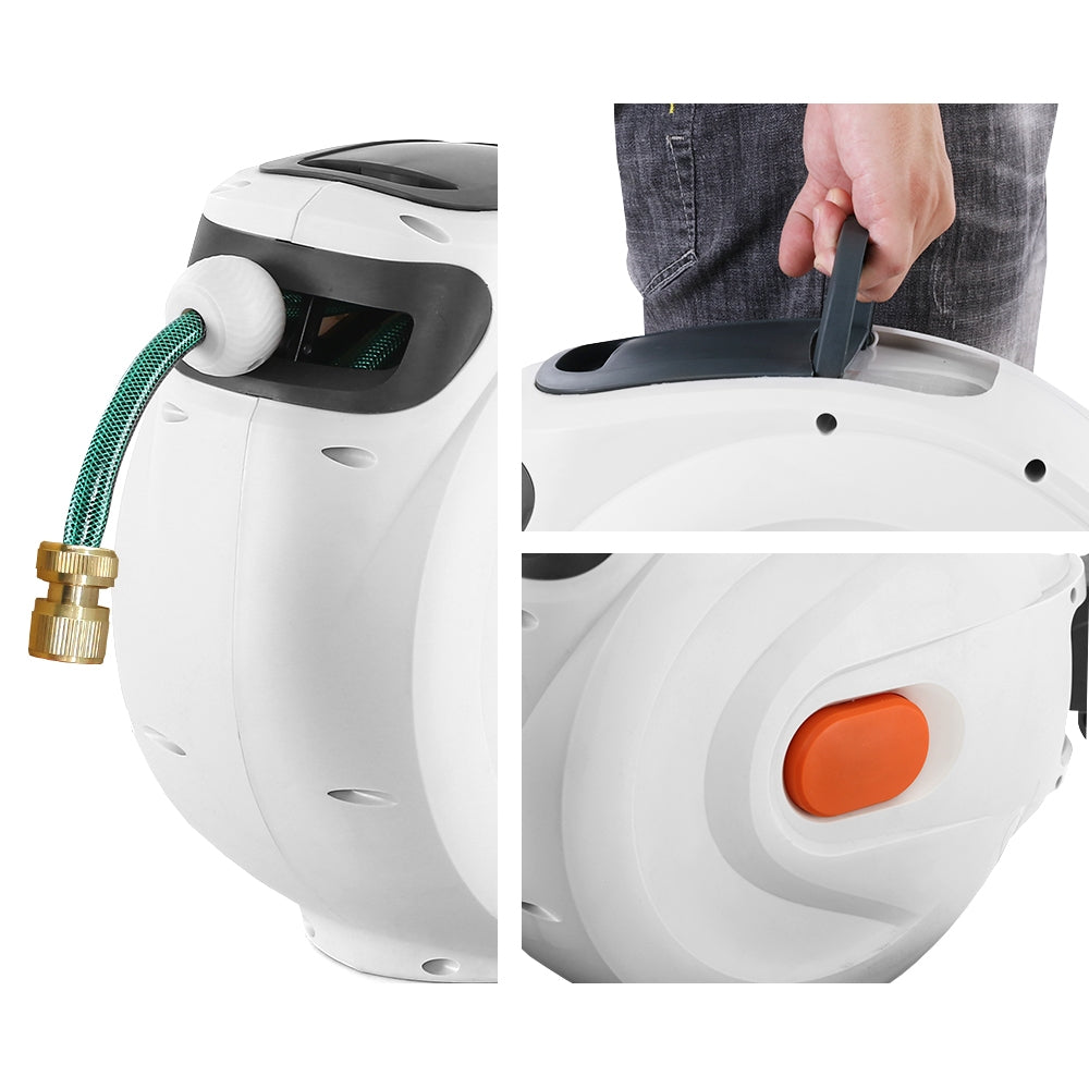 Greenfingers 20m Retractable Garden Hose Reel Brass Spray Gun Auto Rewind