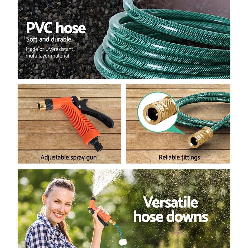 Greenfingers 20m Retractable Garden Hose Reel Brass Spray Gun Auto Rewind