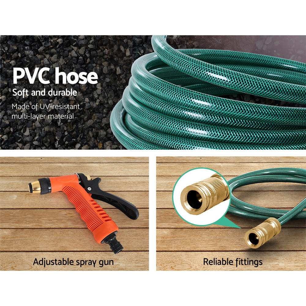 Green Fingers 30m Retractable Garden Hose Reel Brass Spray Gun Auto Rewind