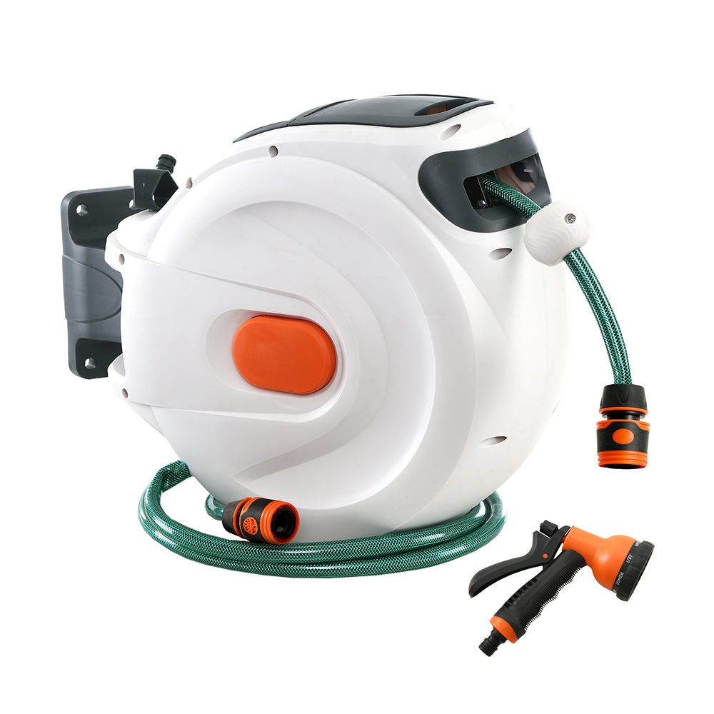 Greenfingers 30m Retractable Hose Reel Auto Rewind Garden Spray Gun