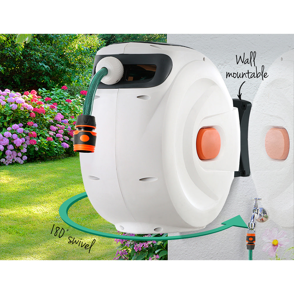 Greenfingers 30m Retractable Hose Reel Auto Rewind Garden Spray Gun