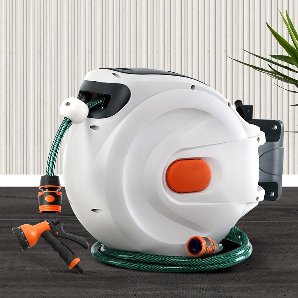 Greenfingers 30m Retractable Hose Reel Auto Rewind Garden Spray Gun