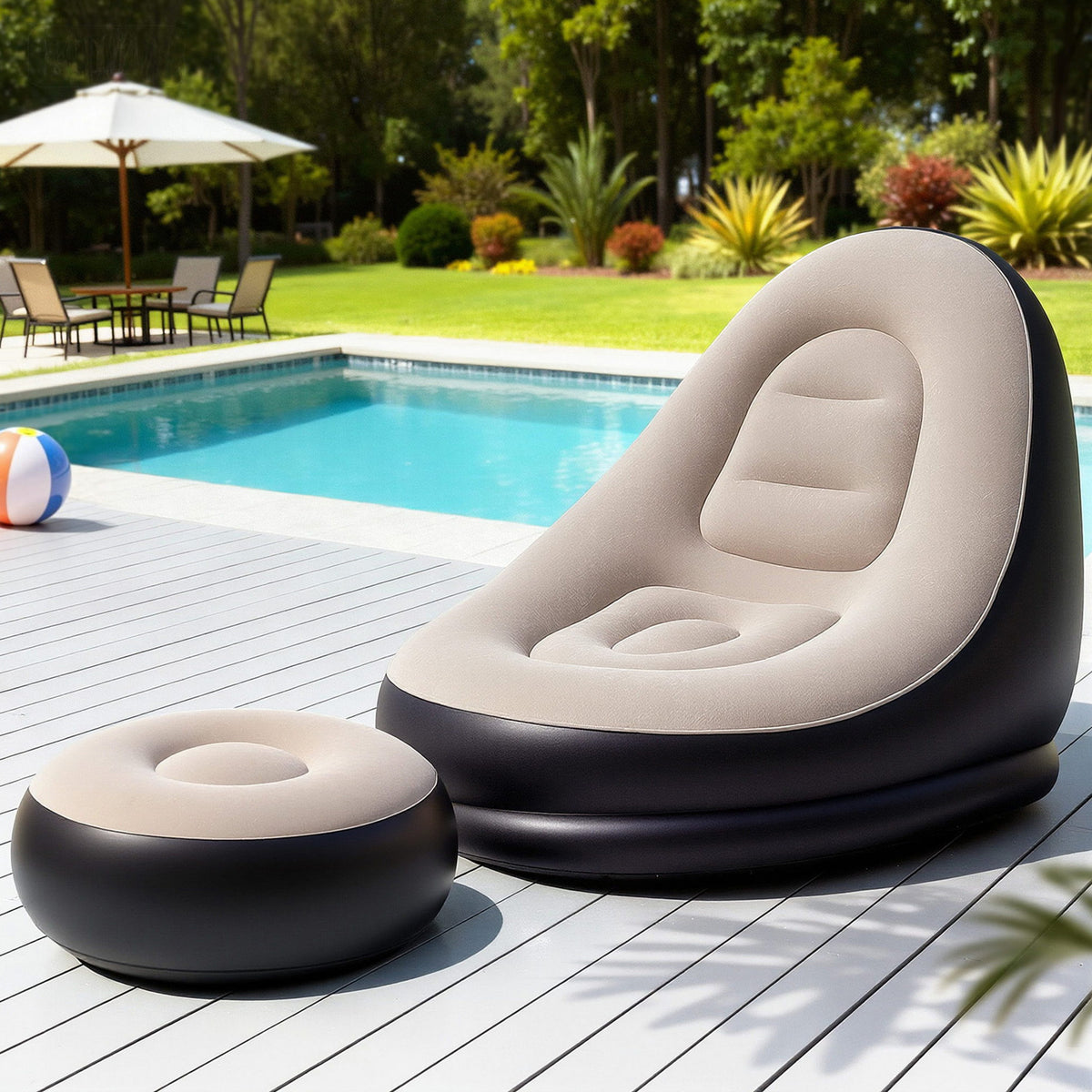 Gardeon Inflatable Chair with Ottoman, 150kg Capacity