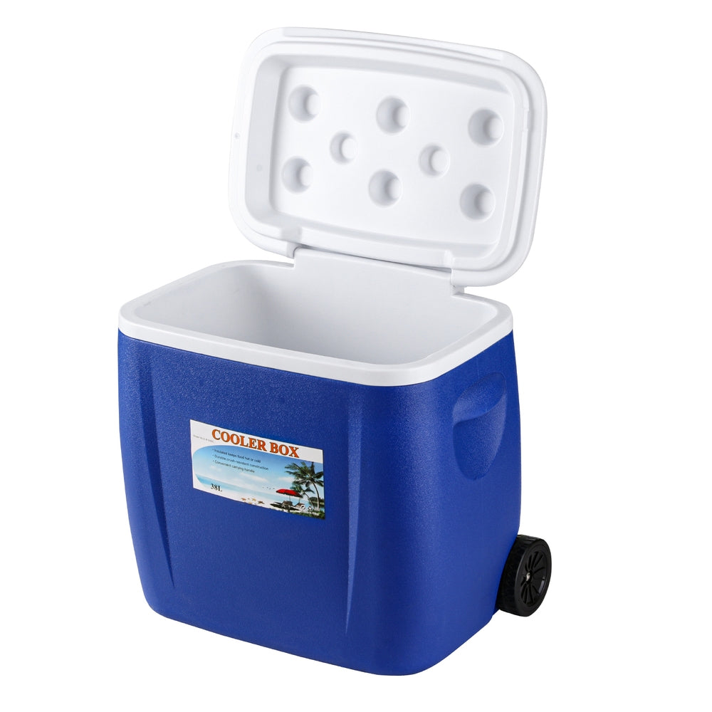 Glacio 38L Portable Cooler Box Wheels Blue Camping Fridge