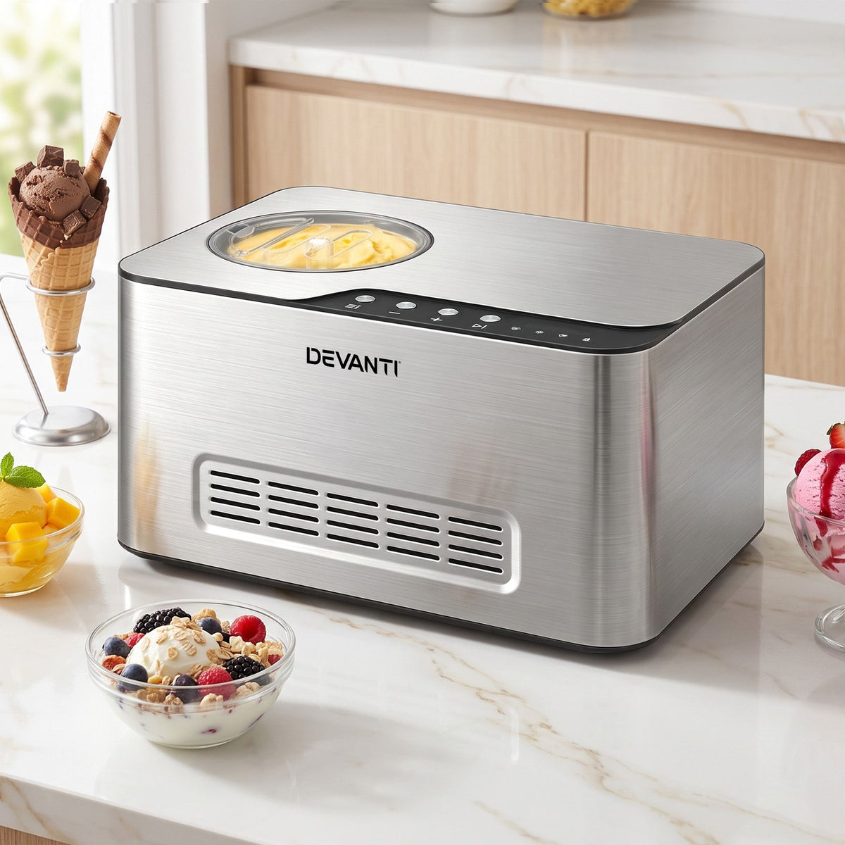 Devanti 2L 2-in-1 Ice Cream & Yogurt Maker Machine, No Pre-Freezing