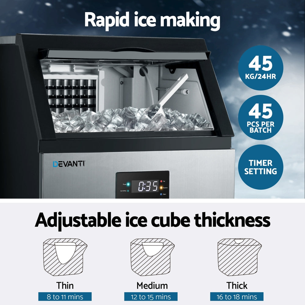 Devanti 45kg Commercial Ice Maker Machine Black/Silver