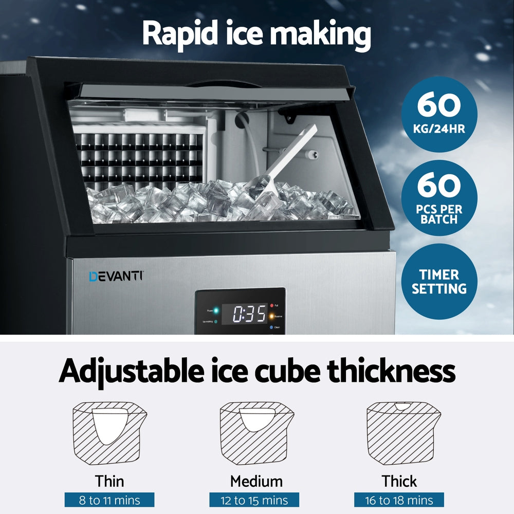 Devanti 60kg Commercial Ice Maker Machine Black/Silver