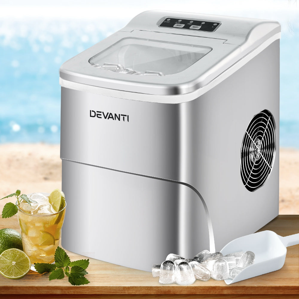 Devanti Portable Ice Maker Silver 12kg Capacity