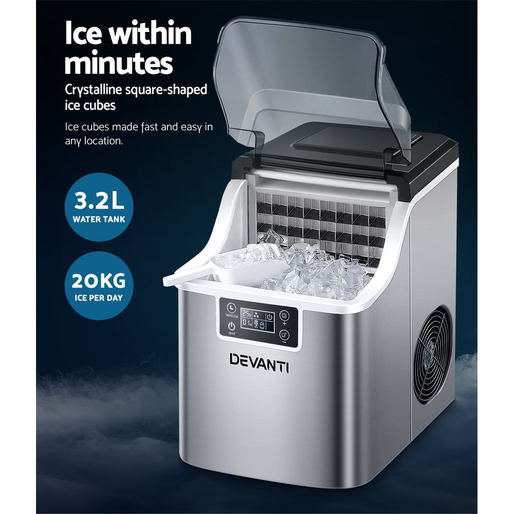 Devanti 3.2L Portable Ice Maker Machine Silver