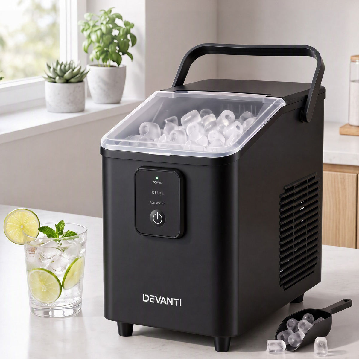 Devanti Portable Ice Maker 11-12kg Bullet Cube Machine Black