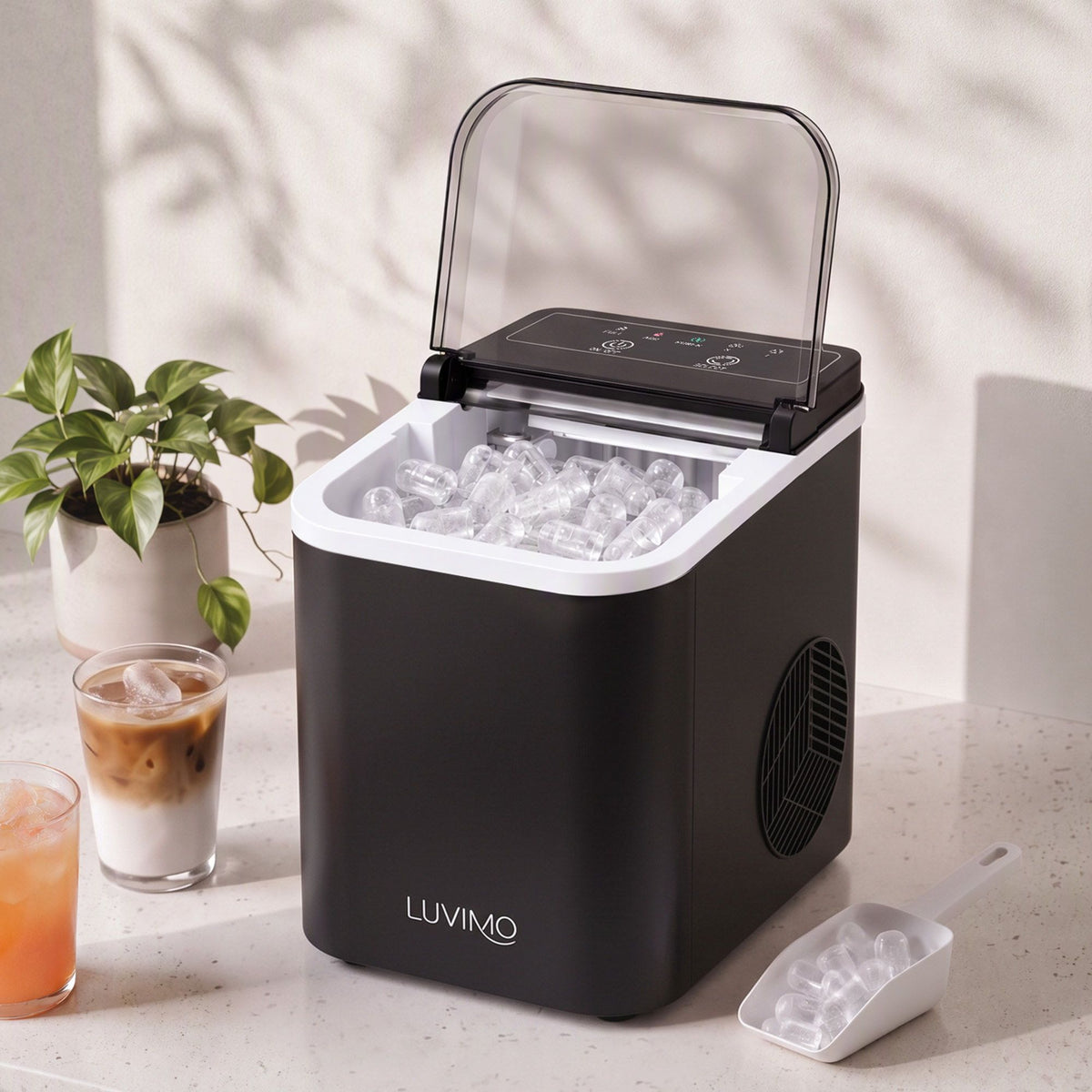 LUVIMO Countertop Ice Maker 12kg Full Open Cover - Black