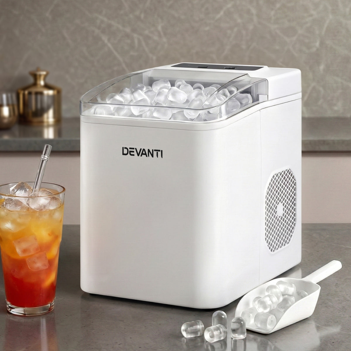 Devanti Ice Maker Machine Portable 12kg Countertop w/Self Cleaning 1.2L White