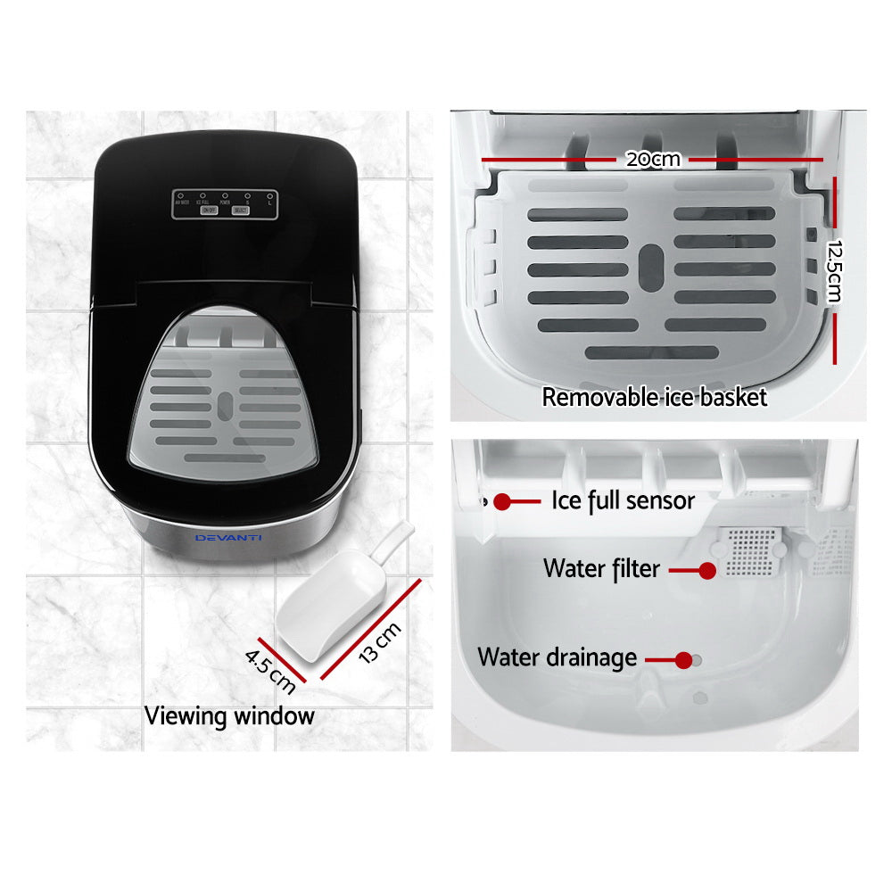 Devanti 2.4L Portable Ice Cube Maker Stainless Steel Silver