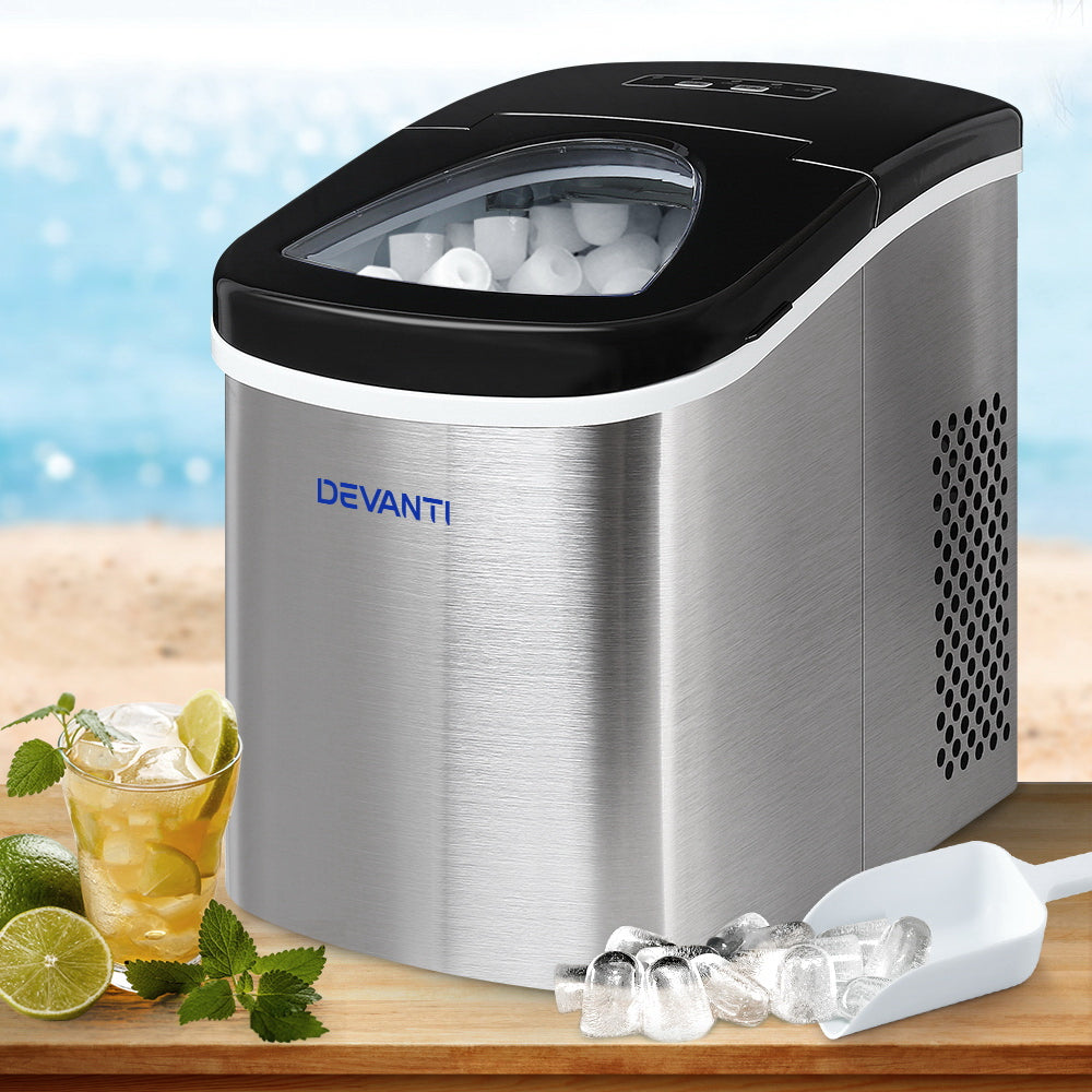 Devanti 2.4L Portable Ice Cube Maker Stainless Steel Silver